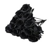 12pcs Rose Artificial Flowers, Fake Rose Silk Flower Bouquet, Faux Roses with Stems - 50cm, Roses Decor for Wedding & Home Decoration (Deep Black) - Retail: $17