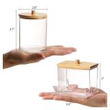 Qtips Holder Bathroom Container, 10/7 OZ Cotton Ball/Swabs Dispenser, Apothecary Jar Organizer for Storage Wood Lids - Retail: $10