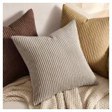 Pack of 2 Corduroy Soft Solid Decorative Square Throw Pillow Covers Cushion Cases Pillowcases for Sofa Bedroom Car 18 x 18 Inch 45 x 45 Cm Light Brown - Retail: $15