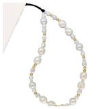 Beaded Phone Charm Y2K Kawaii Handmade Acrylic Phone Lanyard Wrist Strap for Camera Bag Airpods Keychain Charm Gold and White Pearls - Retail: $8
