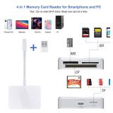 SD Card Reader, 4 in 1 USB C to SD/TF/CF/MS Card Reader with USB to USB C Adapter Memory Card Reader for iPhone 17/16/15 Pro Max iPad Pro MacBook Pro/Air iMac M4/M3/M2 Android Phone/Tablet PC (White) 