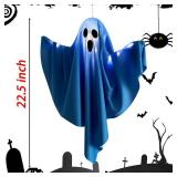 Halloween Light-up Ghost Decorations, White Hanging Flying Ghosts for Front Yard, Patio, Lawn, Garden, Party, 22.5 Inch, 3 Pack (Blue) - Retail: $16