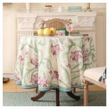 Designer Linen Small Green Round Tablecloth, Violets Pattern Vintage French Tablecloths, Floral Decor Table Cover for Kitchen Dining Christmas, Thanksgiving, Tea Party, Diameter 55-Tara a - Retail: $4