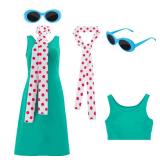 Women Lucy Costume Dress Wilde Polka Dot Scarf Blue Frame Glasses Halloween Themed Party Cosplay Outfit 2XL - Retail: $30
