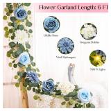 6 Ft Flower Garland with Lights, Dusty Blue Rose Floral Garland Fake Flowers for Wedding Arch Party Tables Backdrop Decor