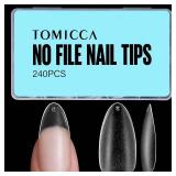 TOMICCA Medium Almond Nail Tips 240pcs, Acrylic Nail Tips Almond Shape, Gel Nail Kit Fake Nails Clear Nails for Nail Extension Art Home DIY Nail Salon 12 Sizes