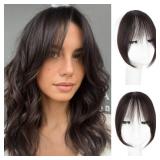 Clip in Bangs, 100% Real Human Hair Brown Black Fake Bangs Clip in Hair Extensions French Bangs Fringe with Temples Hairpieces for Women Curtain Bangs for Daily Wear