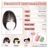Clip in Bangs, 100% Real Human Hair Brown Black Fake Bangs Clip in Hair Extensions French Bangs Fringe with Temples Hairpieces for Women Curtain Bangs for Daily Wear