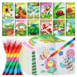 12 Insects Mini Coloring Books Kids with 12 Stacking Crayons Spring Bugs Party Favors Small Activity Books Bulk for Kids Butterfly Bee Party Gift Goodie Bag Stuffers - Retail: $15
