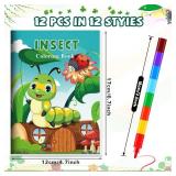 12 Insects Mini Coloring Books Kids with 12 Stacking Crayons Spring Bugs Party Favors Small Activity Books Bulk for Kids Butterfly Bee Party Gift Goodie Bag Stuffers - Retail: $15