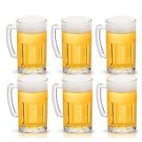 6 Pack Heavy Large Beer Glasses with Handle - 20 Ounce Glass Steins, Classic Beer Mug glasses Set - Retail: $39