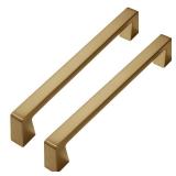 10 Pack Gold Cabinet Pulls Brushed Brass Cabinet Pulls - Gold Drawer Handles Modern Dresser Drawer Hardware Zinc Alloy Pulls for Kitchen 6-5/16 Inch(160MM) Hole Centers - Retail: $47
