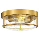 12 Ceiling Light Fixture, 2-Light Flush Mount Light for Bedroom Kitchen Dining Room Hallway Entryway, Brass Gold Finish with Seeded Glass, 4FTJ22-F BG - Retail: $69"