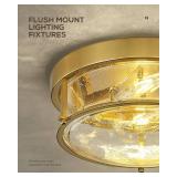 12 Ceiling Light Fixture, 2-Light Flush Mount Light for Bedroom Kitchen Dining Room Hallway Entryway, Brass Gold Finish with Seeded Glass, 4FTJ22-F BG - Retail: $69"