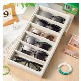 4 Pcs Velvet Sunglasses Organizer Tray 6 Grid Sunglass Organizer Velvet Tray Stackable Glasses Display Case for Women Glasses Jewelry Display Watch (Black) - Retail: $37