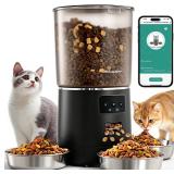 Automatic Cat Feeder for 3 Cats, 6L/25 Cups Smart WiFi Pet Feeder, Strong Anti-Jam System, Dual-Effect Desiccant Cat Food Dispenser, with 10S Voice Recorder for Cats and Small Dog(Black) - Retail: $65
