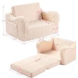 Kids Sofa, 2-in-1 Flip-Out Foam Couch with Soft Sherpa Cover, Cozy Play Lounge Chair, Cream