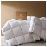 Retails for $150! Pacific Coast Goose Feather Down Fiber Comforters King Size, Extra Fluffy White Duvet Insert, Ultra-Soft, Breathable, All Season Hotel Luxury Bedding Comforters, 8 Corner & Center Lo