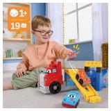 MEGA BLOKS First Builders Toddler Building Blocks Toy Set, Build & Race Rig with 19 Pieces, 2 Race Cars and Storage, Red, Ages 1+ Years