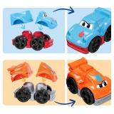 MEGA BLOKS First Builders Toddler Building Blocks Toy Set, Build & Race Rig with 19 Pieces, 2 Race Cars and Storage, Red, Ages 1+ Years