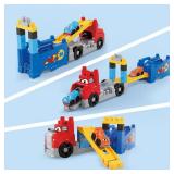 MEGA BLOKS First Builders Toddler Building Blocks Toy Set, Build & Race Rig with 19 Pieces, 2 Race Cars and Storage, Red, Ages 1+ Years