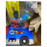 MEGA BLOKS First Builders Toddler Building Blocks Toy Set, Build & Race Rig with 19 Pieces, 2 Race Cars and Storage, Red, Ages 1+ Years