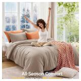 MUXHOMO Full Comforter Sets, All Season Ultra Soft Down Alternative Bedding - 3 Piece Lightweight Bed Set Includes 1 Comforter (82"x86") and 2 Pillow Shams (20"x26"), Dark Linen