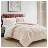 Chezmoi Collection Athena Full Bed in a Bag 7-Pieces Floral Chenille Embroidered Pom Pom Stripe Comforter Set with Sheets All Season Bedding Set, Full, Blush Pink