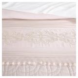 Chezmoi Collection Athena Full Bed in a Bag 7-Pieces Floral Chenille Embroidered Pom Pom Stripe Comforter Set with Sheets All Season Bedding Set, Full, Blush Pink