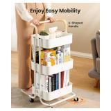 Pipishell 3 Tier Mesh Utility Cart, Rolling Metal Organization Cart with Handle and Lockable Wheels, Multifunctional Storage Shelves for Kitchen Living Room Office White