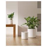 LE TAUCI Ceramic Pots for Plants, 10/8/6 Inch Indoor Planters with Draiange Hole, Silicone Plug & Mesh Pad, Modern Minimalist Pots for Home Office, Set of 3, Satin, White