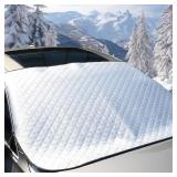Windshield Snow Ice Cover, 150x200 cm Car Windshield Cover, 4-Layer Waterproof Windproof Protection, Snow Ice Frost Sun UV Dust Water Defense, Universal Wiper Protector for Most Cars SUVs Trucks Vans