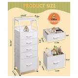 WLIVE LED Nightstand with Charging Station, White Dresser with 5 Fabric Drawers for Bedroom, Tall Night Stand with Open Shelves, Bed Side Tables Living Room