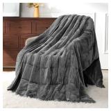 Uttermara Weighted Blankets for Adults Queen Size, 15lbs 60x80 inches Blanket with Soft Warm Plush Sherpa Fleece, Washable Thick Heavy Throw for Sleep, Anxiety and Calming, Grey