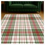 Retails for $192! Muddy Mat Plaid 8x10 Washable Area Rugs for Living Room, Bedroom & Dining Room Modern Soft Low Pile Non Slip Carpet Pet Friendly Waterproof Foldable Rugs for Home