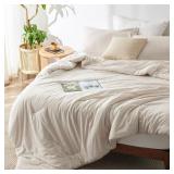 Bedsure Queen Comforter Set - Beige Soft Bedding for All Seasons, Cationic Dyed Bed Set, 3 Pieces, 1 Queen Size Comforter (90"x90") and 2 Pillow Shams (20"x26"+2")