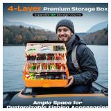 PLUSINNO Large 4-Layer Tackle Box with Tackle Included, Fishing Lures Kit - Pliers, Crankbait, Hooks, Weights & Accessories - Freshwater Bass Fishing Bait Lure Gear and Equipment, Gift for Men