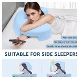 Side Sleeper Pillow, Side Sleeper Pillows for Adults, Memory Foam Pillow for Neck and Shoulder Pain, Ideal for Side Sleepers, Side Sleeper Pillows with Arm Hole (Blue)