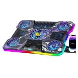 ChillCore Laptop Cooling Pad, RGB Laptop Fan Cooling Pad 9 Fans for 15.6-19.3 Inch Laptops, Gaming Laptop Cooler with 8 Height Stands, 2 USB Ports - A21 Pattern