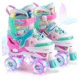 NEMONE Mermaid 4 Size Adjustable Light up Roller Skates for Girls, Purple Blue Skates for Toddlers, Beginner Kids Butterfly Roller Skates Indoor Outdoor
