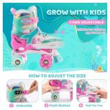 NEMONE Mermaid 4 Size Adjustable Light up Roller Skates for Girls, Purple Blue Skates for Toddlers, Beginner Kids Butterfly Roller Skates Indoor Outdoor