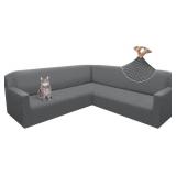 Arfntevss Corner Sectional Couch Covers Grey L Shape Sofa Cover Extra Large Magic Stretch Couch Cover Soft Feature Jacquard Design Furniture Protector U Shaped Sofa Slipcovers (True Gray, Large)