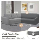 Arfntevss Corner Sectional Couch Covers Grey L Shape Sofa Cover Extra Large Magic Stretch Couch Cover Soft Feature Jacquard Design Furniture Protector U Shaped Sofa Slipcovers (True Gray, Large)