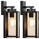 Outdoor Wall Light Fixtures, Exterior Waterproof Wall Lanterns, Porch Sconces Lighting with E26 Sockets & Glass Shades, Modern Matte Black Outside Lights for Patio Front Door Entryway Garage, 2-Pack