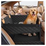 PETICON Large Dog Car Seat, Back Seat Extender for Dogs with 3 Mesh Windows, Waterproof Medium Carseat for Dogs with 4-Splice Hard Bottom, Pet Seat Cover for Cars, Trucks and SUVs (Black)