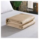 Retails for $190! EP Mode Luxury Mulberry Silk Blanket with Silk Charmeuse Border (Rugby Tan, Twin 66" x 88")
