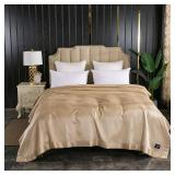 Retails for $190! EP Mode Luxury Mulberry Silk Blanket with Silk Charmeuse Border (Rugby Tan, Twin 66" x 88")