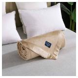 Retails for $190! EP Mode Luxury Mulberry Silk Blanket with Silk Charmeuse Border (Rugby Tan, Twin 66" x 88")