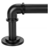 OLV Black Industrial Curtain Rods for Windows 48 to 84 Inch(4 to 7 Feet), 1 Inch Diameter Blackout Wrap Around Adjustable Heavy Duty Window Drapery Rods, Indoor and Outdoor, Matte Black