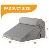 3PCS Wedge Pillow Set for After Surgery, Adjustable 9&12 Inch Bed Wedge Pillow for Sleeping, Incline Pillow Wedge for Headboard, Post Surgery, Acid Reflux, Neck&Back Support, Grey
